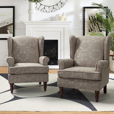 Epimethis Traditional Fabric Accent Armchair with Turned Legs Set of 2 by HULALA HOME