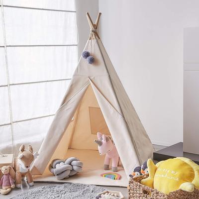 Natural Cotton Canvas Teepee Tent Kids Foldable with String Lights