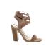 Just Fab Heels: Strappy Chunky Heel Boho Chic Tan Print Shoes - Women's Size 8 1/2 - Open Toe