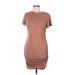 Express Outlet Casual Dress - Bodycon Crew Neck Short sleeves: Brown Print Dresses - Women's Size Medium