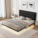 Modern Queen Size Floating Bed with Motion Activated Night Lights, PU Upholstered Bed & Button Tufted Platform Bed Frame, Black