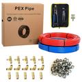 BULYAXIA Pex-b Pipe/Tubing 1/2 inch 2 x100 ft (200 ft) Blue & Red Pex Fittings (15) Crimp Tool Clamps and Cutter Combo Kit