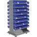 16 Shelf Double-Sided Mobile Pick Rack with 128 Blue Plastic Shelf Bins 4 in. Wide