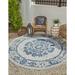 Rugs.com Outdoor Traditional Collection Rug â€“ 4 Ft Round Blue Flatweave Rug Perfect For Kitchens Dining Rooms