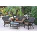 Jeco W00215-G-FS007 4 Piece Windsor Espresso Wicker Conversation Set Brown Cushion