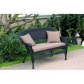 Jeco W00207-L-FS007-CL Black Wicker Patio Love Seat With Brown Cushion And Pillows