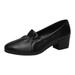 PMUYBHF Tennis Shoes Womens Black Wide Leisure Women s Four Seasons Solid Color Non Slip Square Heels Round Toe Breathable Slip on Lazy Shoes