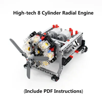 MOC Hohe-tech 8 Zylinder Radiale Motor mit Kleine Rotor Klinge Modell Bausteine Kompatibel mit PF Image