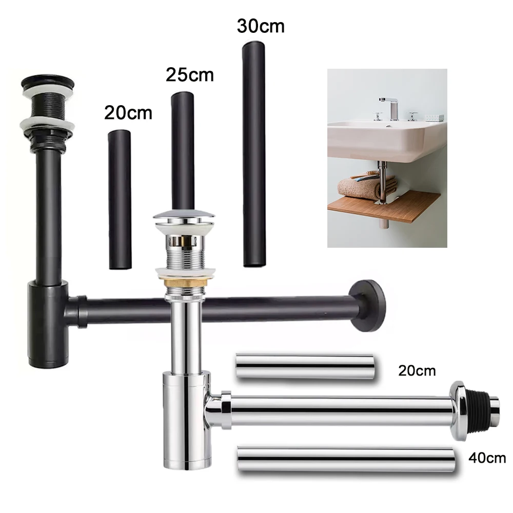 9 größen Angepasst Länge Bad Becken Flasche Falle Mit Pop Up Abfluss Stopper Überlauf Waschbecken Siphon Drain Abfall P-TRAP Waschbecken