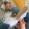 Liyke Größe 35-42 weiße Keile Schuhe für Frauen flauschige Feder Sommer Party Hausschuhe Mode
