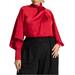 Plus Size Women's Satin Collared Blouse with Bow by ELOQUII in Salsa (Size 20)