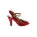 Steve Madden Heels: Pumps Chunky Heel Cocktail Party Red Solid Shoes - Women's Size 8 - Peep Toe