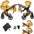 Junama Diamond S-Class V3 2in1 3in1 4in1 Baby Pram Pushchair Car Seat ISOFIX + Umbrella Exclusive Prams (2in1, Yellow-Black 03)