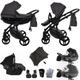 Junama Diamond Basic V3 2in1 3in1 4in1 Baby Pram Pushchair Car Seat ISOFIX + Umbrella Exclusive Prams (3in1, Graphite-Black 03)