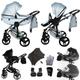 Junama Diamond S-Class V3 2in1 3in1 4in1 Baby Pram Pushchair Car Seat ISOFIX + Umbrella Exclusive Prams (3in1, Blue-Silver 10)