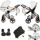 Junama Diamond S-Class V3 2in1 3in1 4in1 Baby Pram Pushchair Car Seat ISOFIX + Umbrella Exclusive Prams (2in1 with adapters, White-Copper 01)