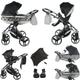 Junama Diamond Hand Craft Glitter V3 2in1 3in1 4in1 Baby Pram Pushchair Car Seat ISOFIX + Umbrella Exclusive Prams (3in1, Black-Silver 03)