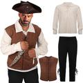 4 Pcs Men's Medieval Costume Set Adult Renaissance Outfit Pirate Shirt Vest Viking Pants Hat Halloween Cosplay (Medium)