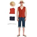 Fovyi Luffy Cosplay Monkey D Luffy Costume Red Vest Shorts Hat Rope Anime Outfit Adults Men for Halloween Party(L,Lu-Costume Full set)