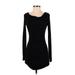 Forever 21 Casual Dress - Bodycon Cowl Neck Long sleeves: Black Print Dresses - Women's Size Small