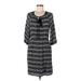 Ann Taylor LOFT Casual Dress Tie Neck 3/4 sleeves: Gray Print Dresses - Women's Size Medium