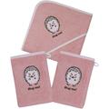 Handtuch Set WÖRNER "Igel rosa Kapuzenbadetuch mit 2 Waschhandschuhen" Handtücher (Packung) Gr. (3 St.), rosa Baby Babyhandtücher