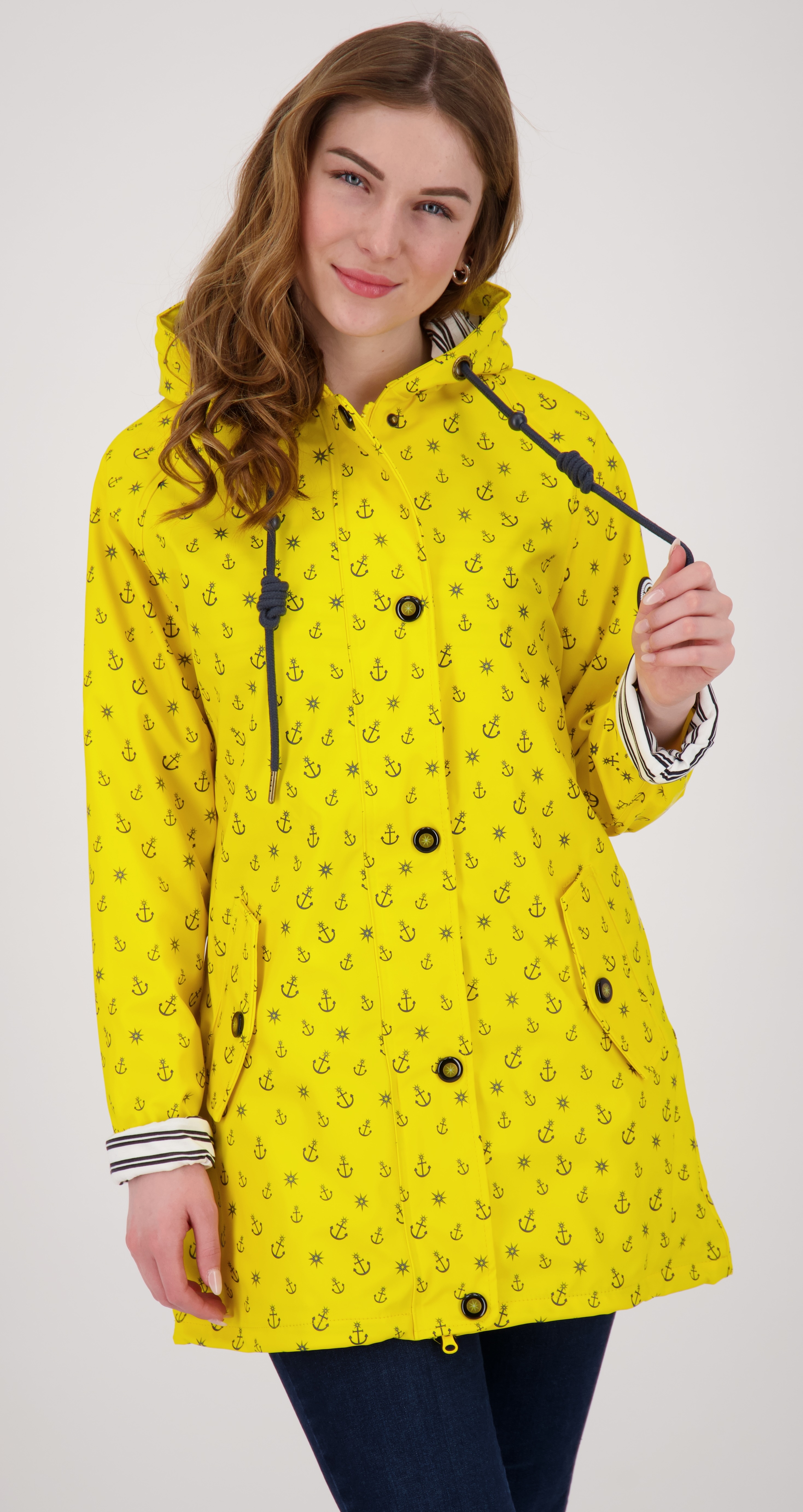 Regenjacke ANKERGLUT "Friesennerz ANKERGLUTZAUBER", Damen, Gr. 52 (XXL), gelb, Obermaterial: 100% Polyurethan; Futter: 100% Polyester, figurumspielend, gerader Abschluss mit Druckknopf, Jacken Regenjacke, auch in Großen Größen erhältlich