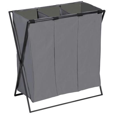 Wäschesortierer WENKO "Trio XL", grau (grau, schwarz), B:69cm H:76cm T:37cm, Polyester, Wäschesammler, 145 Liter Fassungsvermögen Image