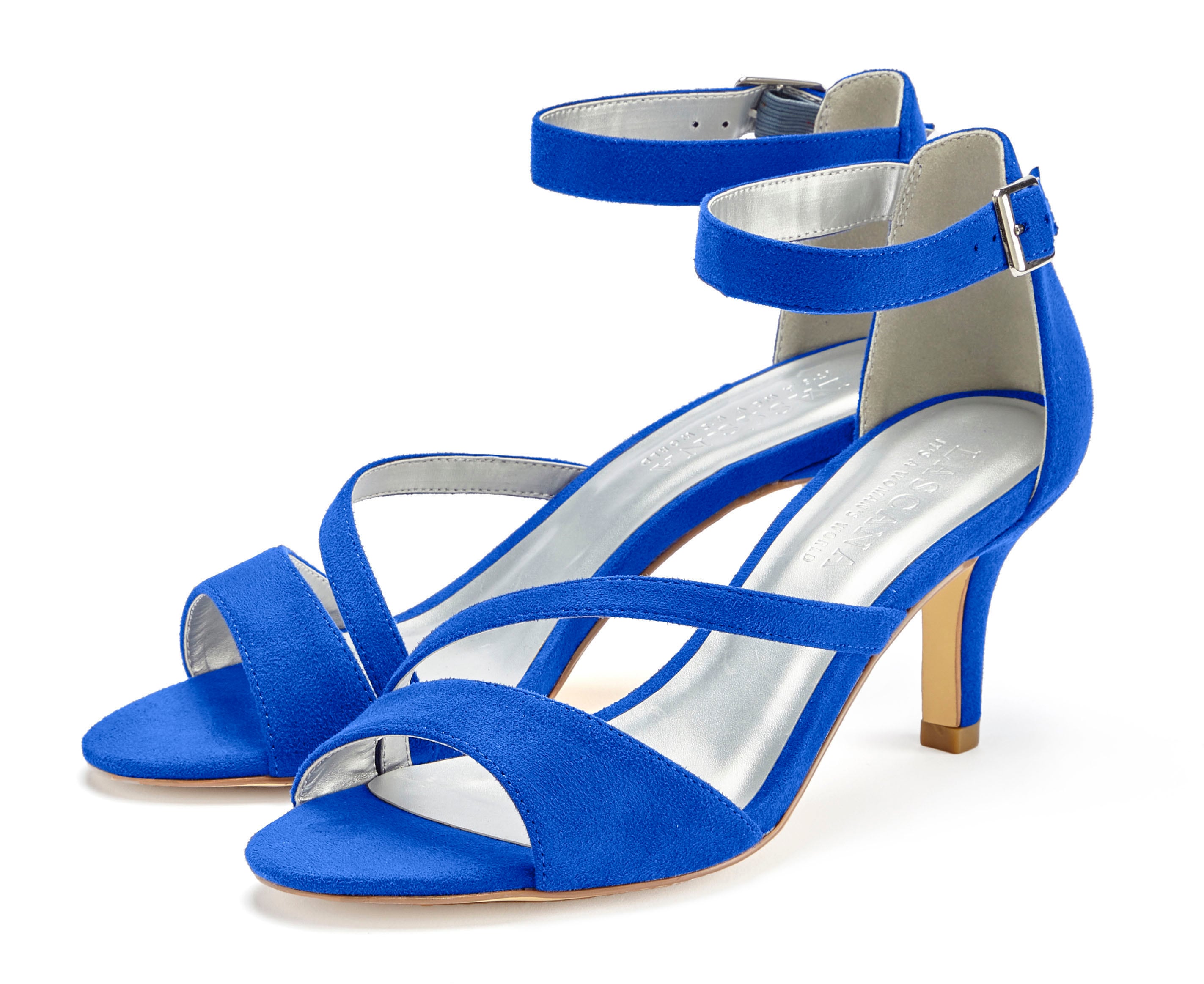 Sandalette LASCANA "Sommerschuh", Damen, Gr. 40, blau (royalblau), Obermaterial: 100% Textilmaterial. Futter: 100% Lederimitat. Decksohle: 100% Lederimitat. Laufsohle: 100% Synthetik, unifarben, Schuhe Riemchensandale Sandalette,...