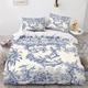 LENTLY Motif of Toile De JouyDuvet Cover Set 3D Bedding Set Decorative Microfiber Polyester Comforter Cover with Pillow Shams, Zipper, 3 Piece Set Quilt Cover Double（200x200cm）