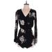 Kendall & Kylie Romper Plunge Long sleeves: Black Floral Rompers - Women's Size Small