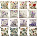 Spring Flowers Pillowcase 45x45cm Floral Cushion Cover Purple Lavender Print Pillow Covers Home Sofa