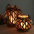 Wicker Lantern Electronic Candle Holder Hanging Windproof Crafts Festival Home Decor Round Wedding