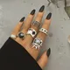 IFME Punk Gothic Joker Poker Breite Kette Ring Set für Frauen Vintage Silber Überzogene Retro