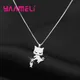 Charmming Necklaces for Woman Girl Child Gift 925 Sterling Silver Cat and Fish Pendant+Box Chain New