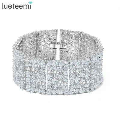 Luoteemi Luxus breit voll glänzend Mikro kubischen Zirkon Manschette Armband für Frauen cz Hochzeit