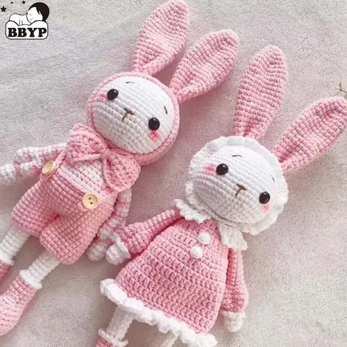 Handmade Gehäkelte Wolle Puppen fertigen produkt Lange Ohren Kaninchen Puppen Paar bunny puppen für