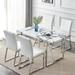 Dining Table Chairs Set for 4, Rectangular Table Set, Faux Marble Modern Dining Table & Leather Chairs for Kitchen Room, White