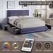 Upholstered Queen Size Storage Platform Bed with LED Lights and USB Charging
