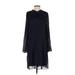 DKNY Casual Dress - Shift Tie Neck 3/4 sleeves: Blue Solid Dresses - New - Women's Size P