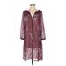 Lucky Brand Casual Dress - Shift V Neck 3/4 sleeves: Burgundy Print Dresses - Women's Size Small - Print Wash