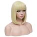 SUCS 12 Blonde Wig Short Straight Bob Wig Light Blonde Hair Wig with Bangs Synthetic Heat Resistant Wigs for Cosplay Party Halloween with Wig Cap