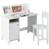 Kids Desk and Chair Set Wooden Children Study Table with Hutch Cabinet Bulletin Board Student Computer Workstation Writing Table for Bedroom Study Room Gift for Boys Girls 3+ (White)