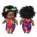 Weloille Fancy Black Baby Doll 8 Inch Baby Girl Doll African Washable Realistic Vinyl Girl with Cute Curly Newborn Doll Black Baby Toy for Girls