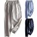 Elainilye Fashion Womens Pants Loungewear Loose Fitting Leggings High Waisted Straight Pants Cotton and Linen Pants Gray