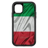 DistinctInk Case for iPhone 15 PLUS (6.7 Screen) - OtterBox Defender Custom Black Case - Italian Flag Italy Waving Red White Green - Show Your Love of Italy