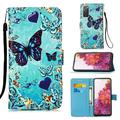 For Samsung Galaxy S20 FE Case Patterned Phone Case With Hand Rope Strap Cute Painted Flip Card Wallet Slots Case Kickstand Phone Skin For Samsung Galaxy S20 FE 5G Heart Butterfly