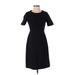 Lands' End Casual Dress - A-Line Crew Neck Short sleeves: Black Solid Dresses - Women's Size 4