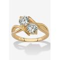 Women's 1.96 Cttw Cubic Zirconia 14K Gold-Plated Sterling Silver 2-Stone Bypass Ring by PalmBeach Jewelry in Gold (Size 10)