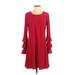 CeCe Casual Dress - A-Line Scoop Neck 3/4 sleeves: Red Solid Dresses - Women's Size Small